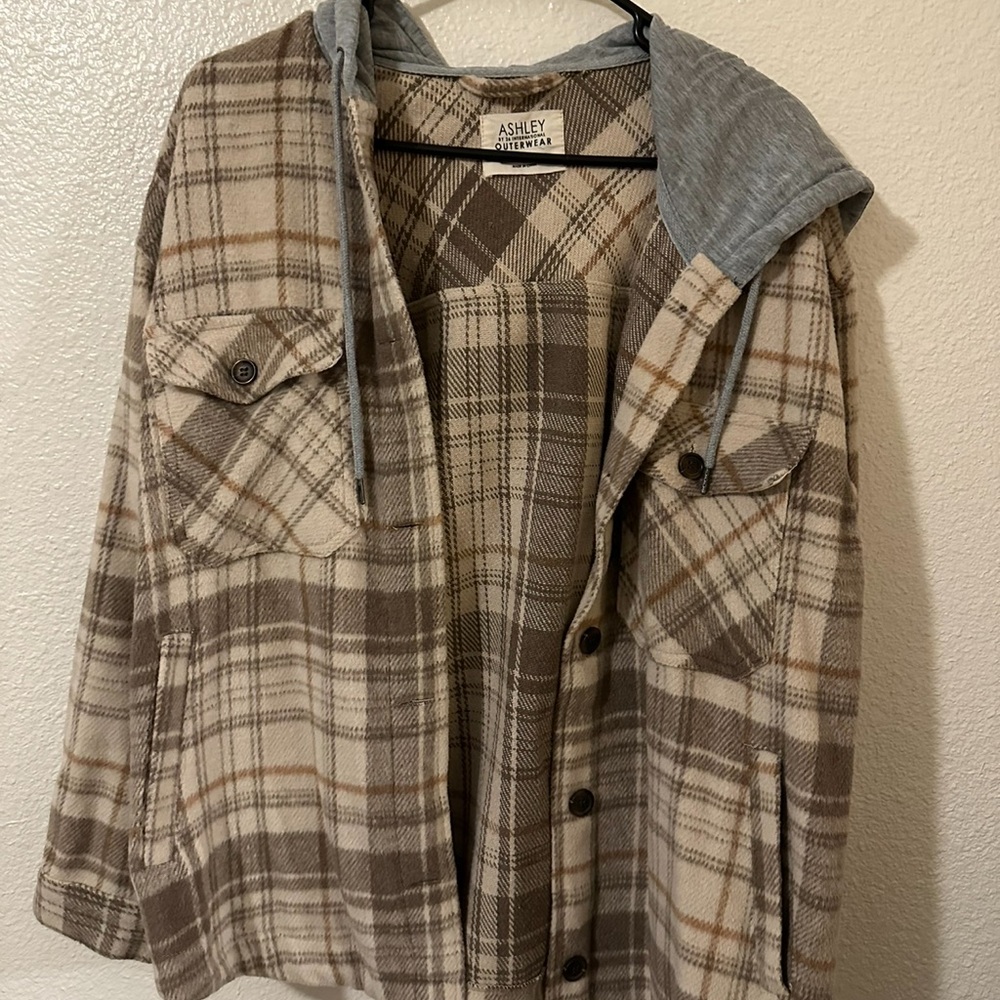 Ashley Stewart Brown Plaid Hooded Jacket